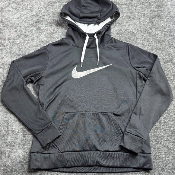 Nike Dri-Fit Women’s Black Pullover Hoodie Size Medium M Swoosh Logo Fleece Line - Picture 1 of 11